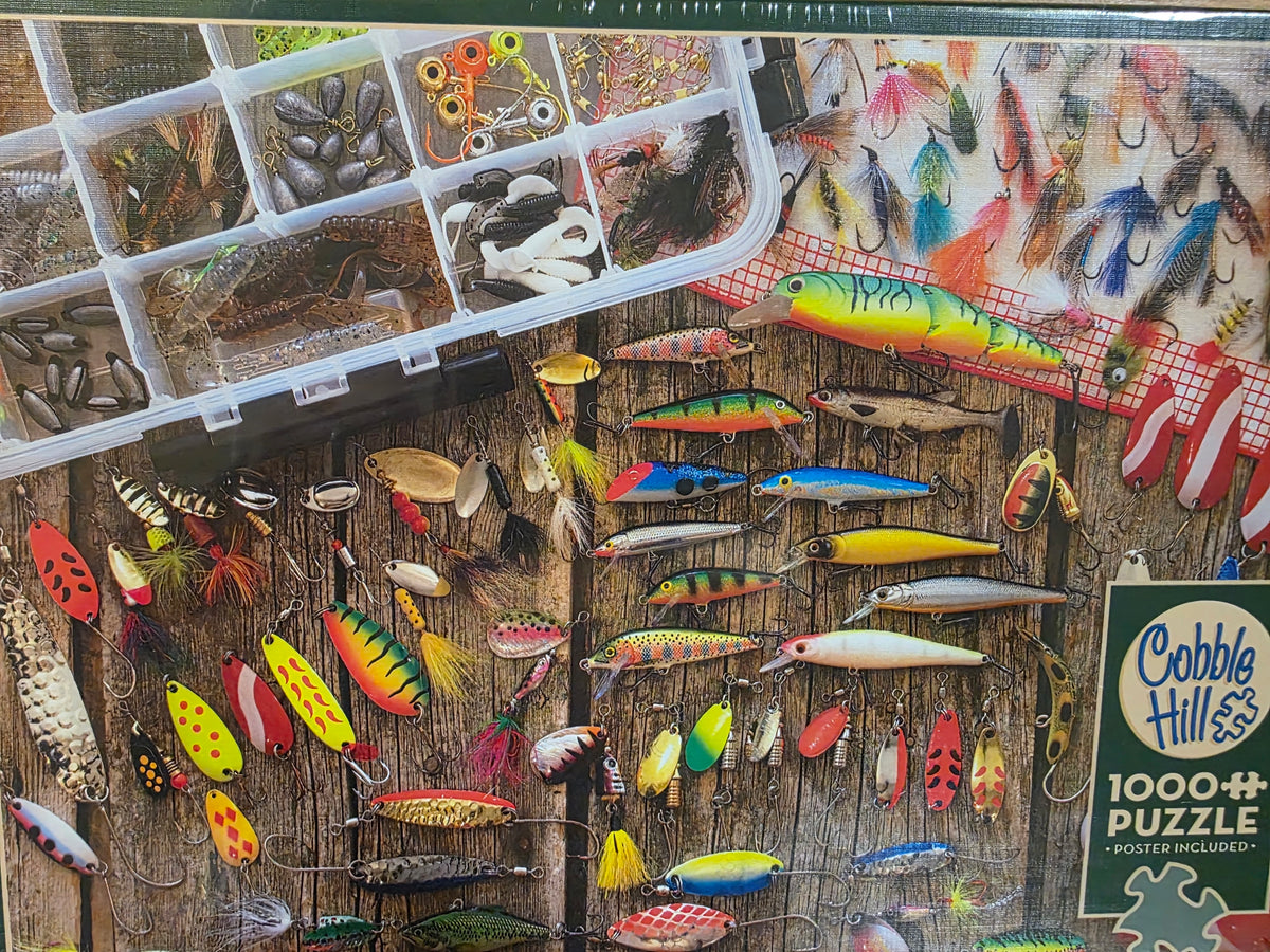 Fishing lures puzzle artwork detail
