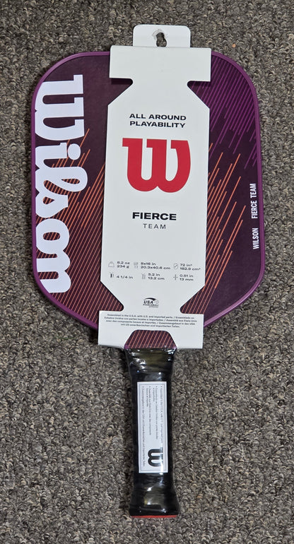 Wilson Fierce Team purple pickleball paddle with retail packaging