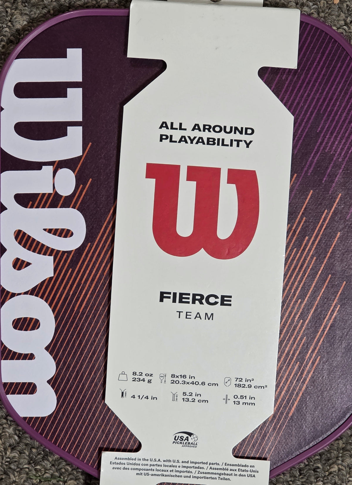 Wilson Fierce Team paddle specifications and purple design