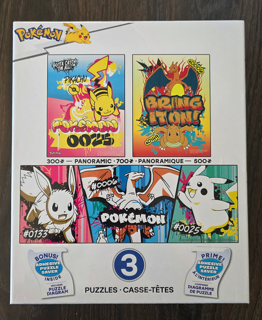 Buffalo Games Pokémon three-puzzle set packaging