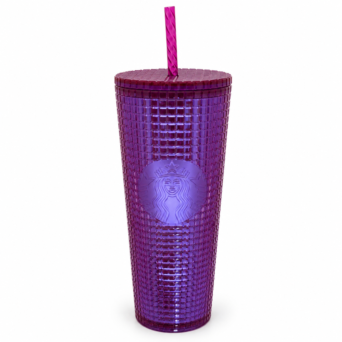 Starbucks iridescent purple magenta grid 24 oz tumbler with lid and straw